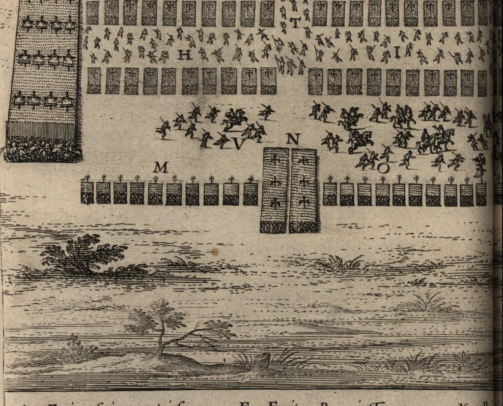 An illustration from Ivsti LipsI De militia Romana libri qvinqve : commentarivs ad Polybivm, 1602, leaf 185