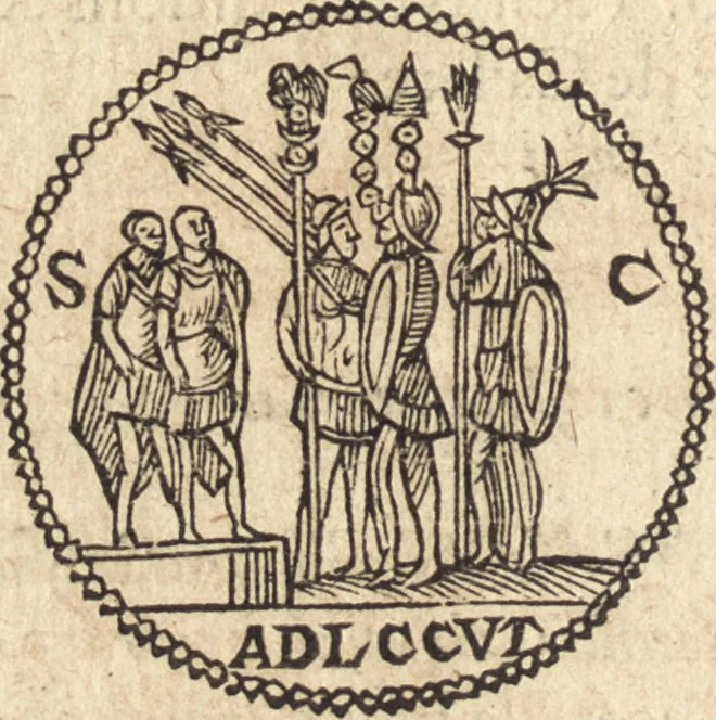 An illustration from Ivsti LipsI De militia Romana libri qvinqve : commentarivs ad Polybivm, 1602, leaf 203