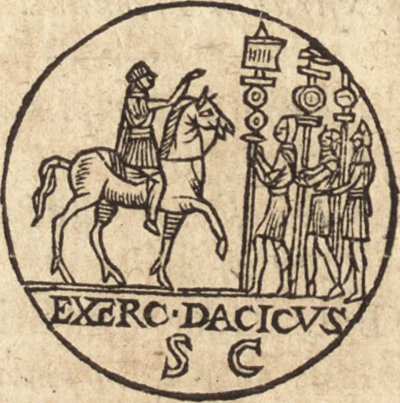 An illustration from Ivsti LipsI De militia Romana libri qvinqve : commentarivs ad Polybivm, 1602, leaf 203