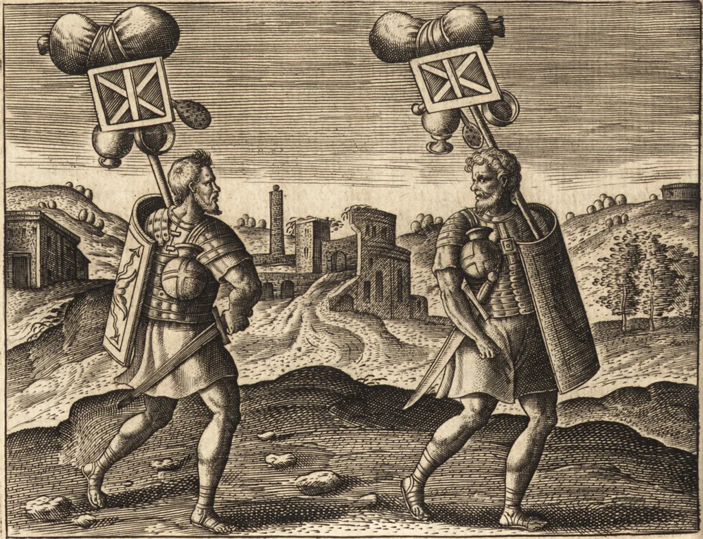 An illustration from Ivsti LipsI De militia Romana libri qvinqve : commentarivs ad Polybivm, 1602, leaf 299
