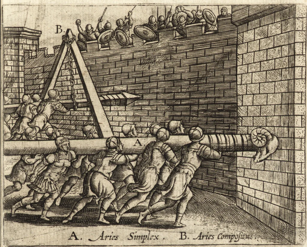 An illustration from Ivsti LipsI Poliorceticon, siue, De machinis, tormentis, telis, libri qvinqve : ad historiarum lucem, 1605, leaf 156