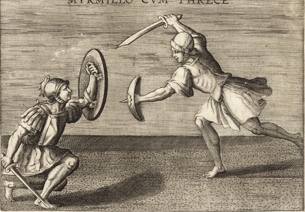An illustration from Ivsti LipsI Satvrnalivm sermonvm libri dvo, qvi de gladiatoribvs, 1604, leaf 101