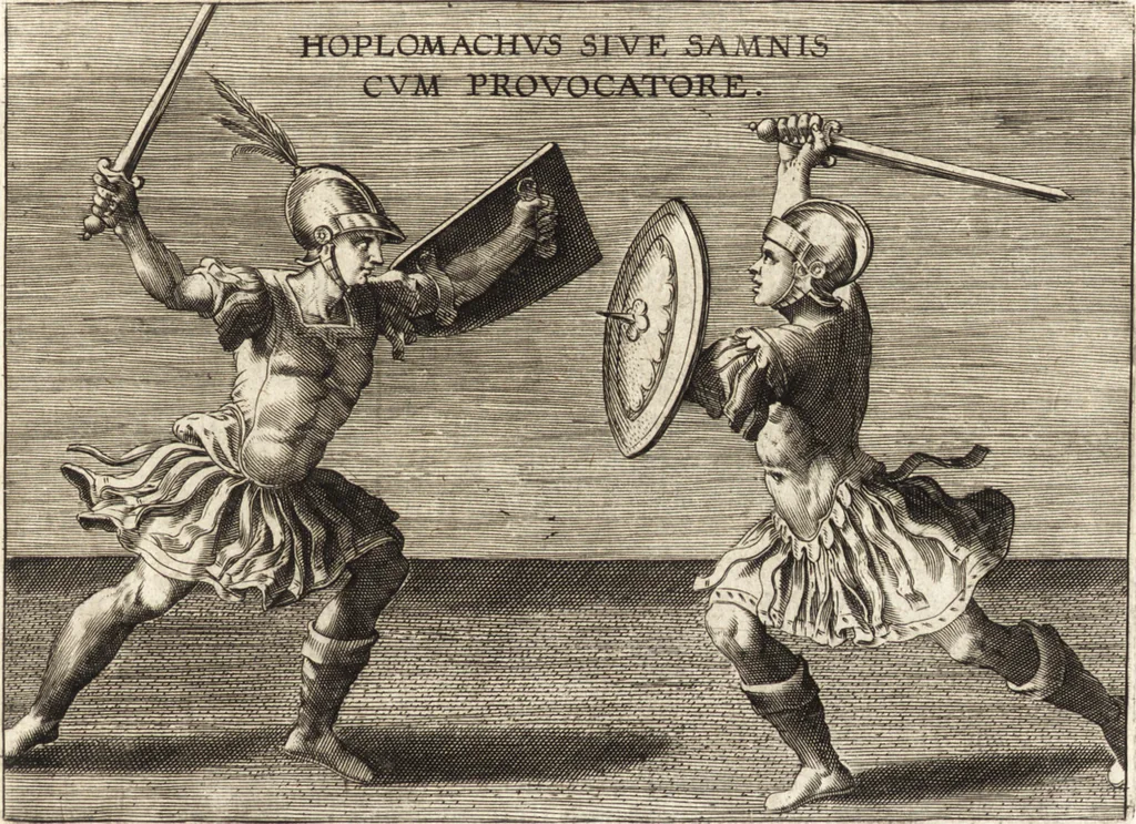 An illustration from Ivsti LipsI Satvrnalivm sermonvm libri dvo, qvi de gladiatoribvs, 1604, leaf 104
