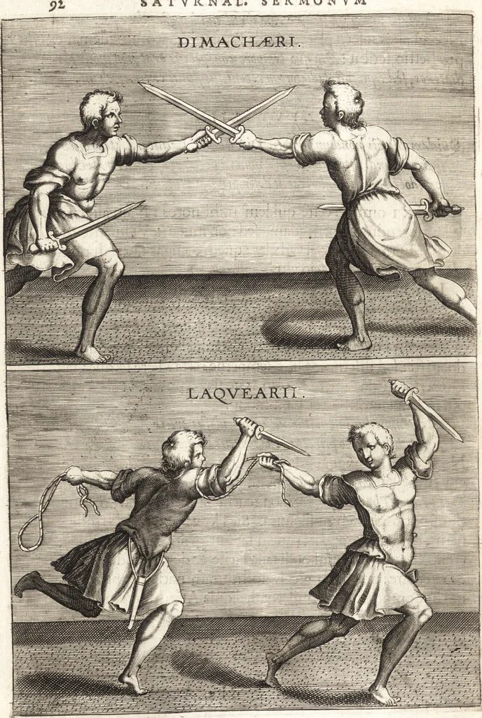 An illustration from Ivsti LipsI Satvrnalivm sermonvm libri dvo, qvi de gladiatoribvs, 1604, leaf 109