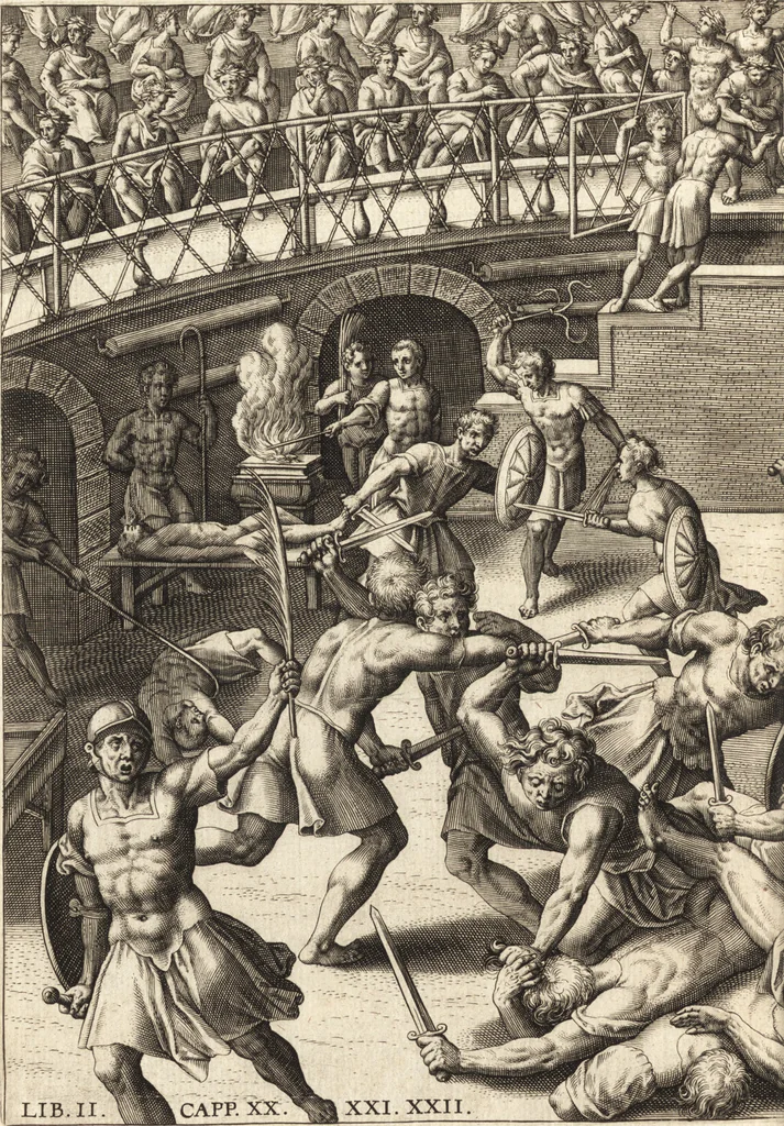 An illustration from Ivsti LipsI Satvrnalivm sermonvm libri dvo, qvi de gladiatoribvs, 1604, leaf 133