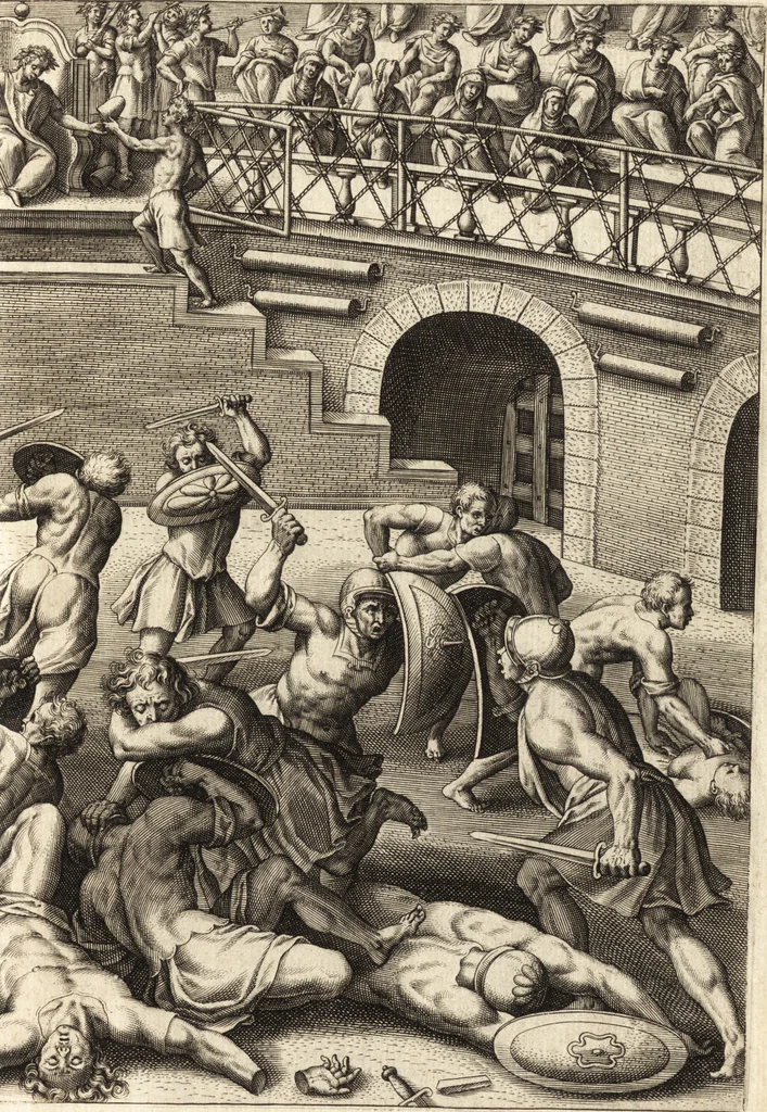 An illustration from Ivsti LipsI Satvrnalivm sermonvm libri dvo, qvi de gladiatoribvs, 1604, leaf 134