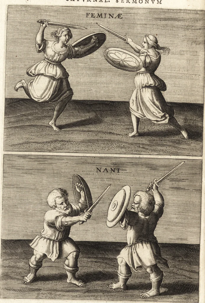 An illustration from Ivsti LipsI Satvrnalivm sermonvm libri dvo, qvi de gladiatoribvs, 1604, leaf 87