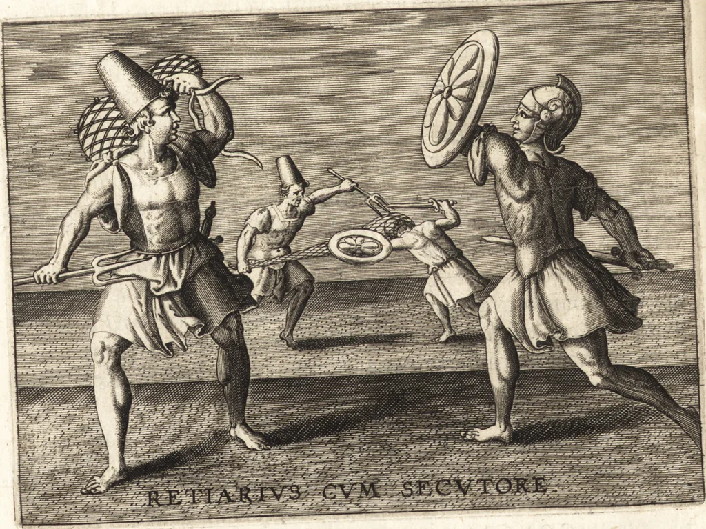 An illustration from Ivsti LipsI Satvrnalivm sermonvm libri dvo, qvi de gladiatoribvs, 1604, leaf 97