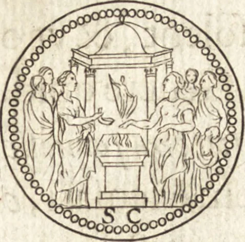 An illustration from Ivsti LipsI de vesta et vestalibvs syntagma, 1609, leaf 30