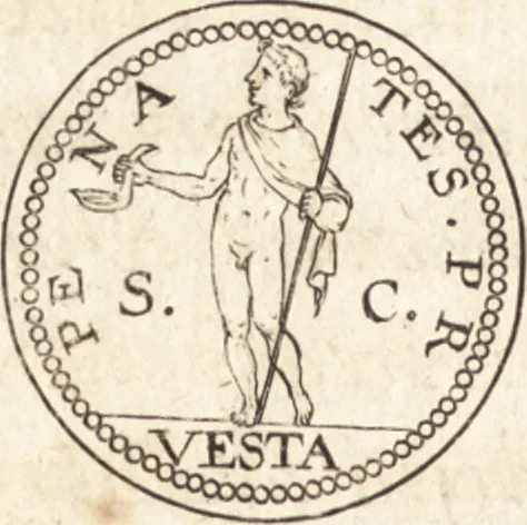 An illustration from Ivsti LipsI de vesta et vestalibvs syntagma, 1609, leaf 43
