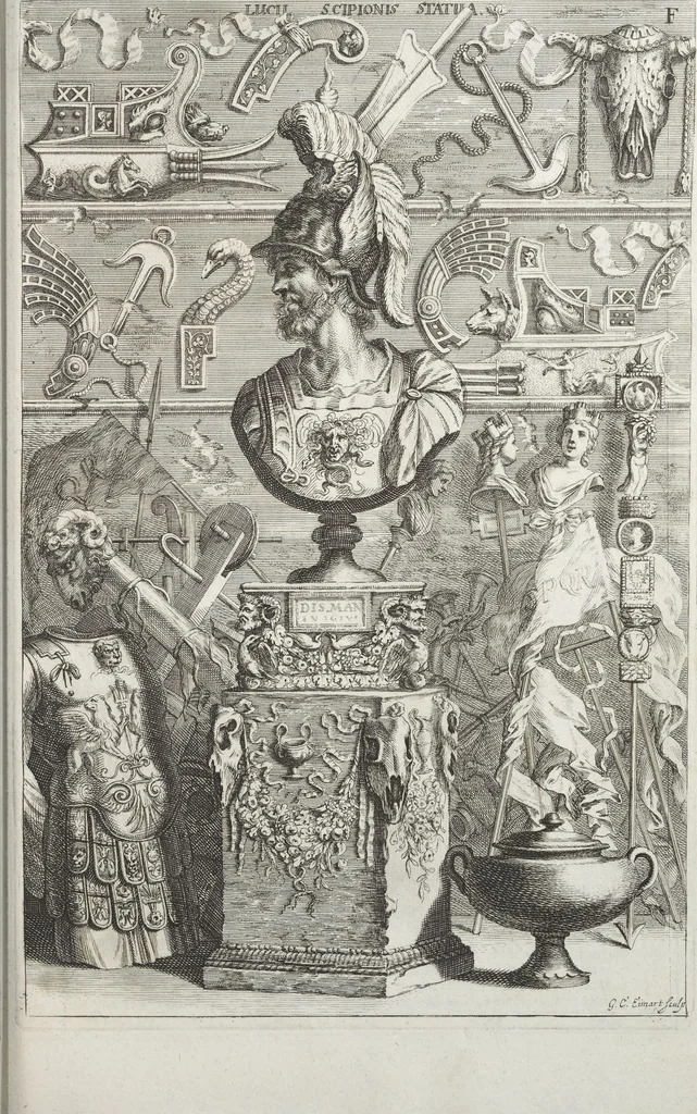 An illustration from Joachimi de Sandrart, à Stockau ... Academia nobilissimae artis pictoriae, sive, De veris & genuinis hujusdem proprietatibus, theorematibus, secretis atque requisitis aliis ... : unà cum artificum tam Aegyptiorum, Graecorum & Romanorum, quàm Italorum, Gallorum, Anglorum, Germanorum, Belgarum, aliorumq[ue] ... vitis atque encomiis ... : eorundemque plusquàm ducentis iconibus ... aere expressis, erecta atq[ue] publicata, 1683, leaf 124