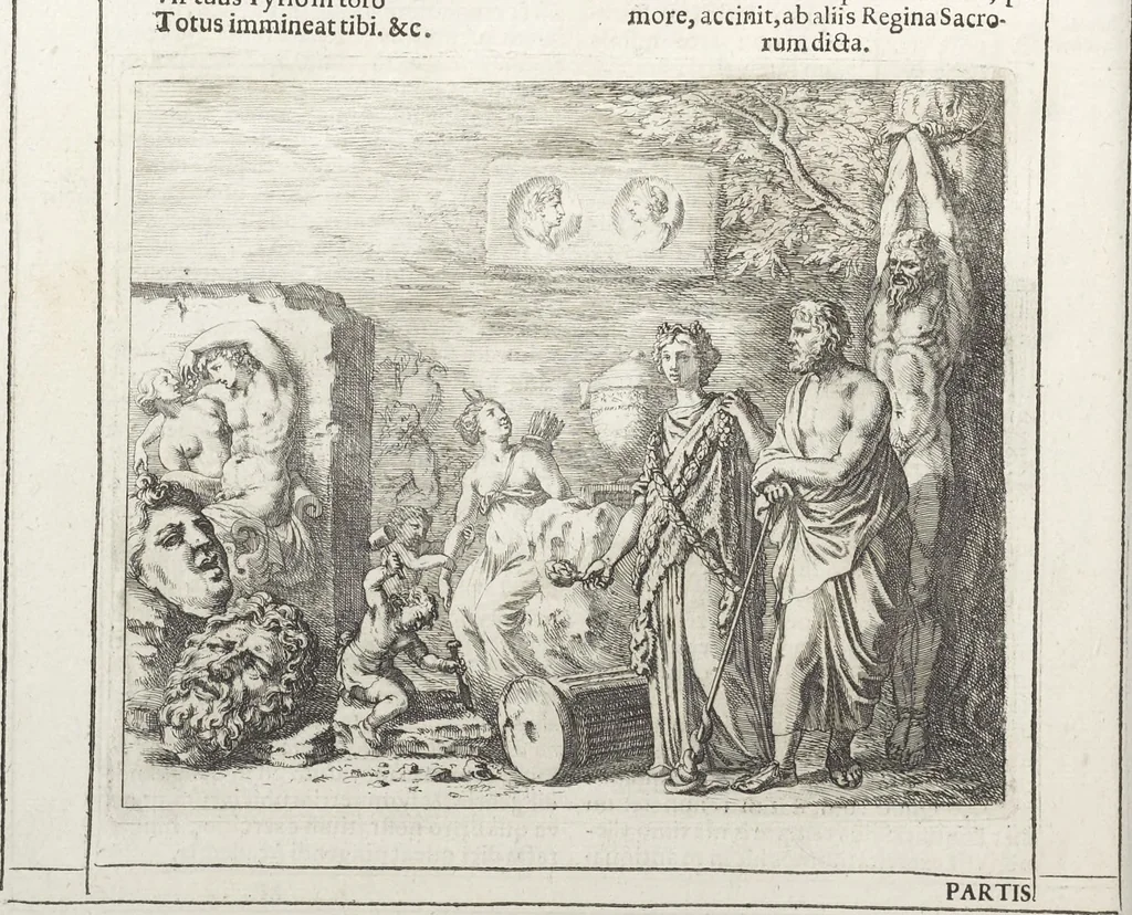 An illustration from Joachimi de Sandrart, à Stockau ... Academia nobilissimae artis pictoriae, sive, De veris & genuinis hujusdem proprietatibus, theorematibus, secretis atque requisitis aliis ... : unà cum artificum tam Aegyptiorum, Graecorum & Romanorum, quàm Italorum, Gallorum, Anglorum, Germanorum, Belgarum, aliorumq[ue] ... vitis atque encomiis ... : eorundemque plusquàm ducentis iconibus ... aere expressis, erecta atq[ue] publicata, 1683, leaf 145
