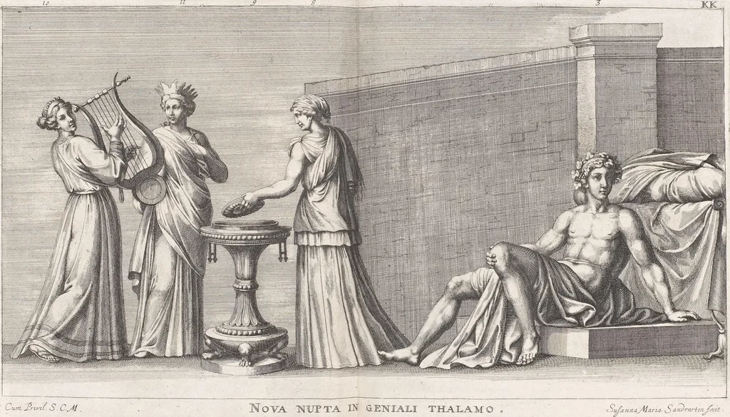 An illustration from Joachimi de Sandrart, à Stockau ... Academia nobilissimae artis pictoriae, sive, De veris & genuinis hujusdem proprietatibus, theorematibus, secretis atque requisitis aliis ... : unà cum artificum tam Aegyptiorum, Graecorum & Romanorum, quàm Italorum, Gallorum, Anglorum, Germanorum, Belgarum, aliorumq[ue] ... vitis atque encomiis ... : eorundemque plusquàm ducentis iconibus ... aere expressis, erecta atq[ue] publicata, 1683, leaf 147
