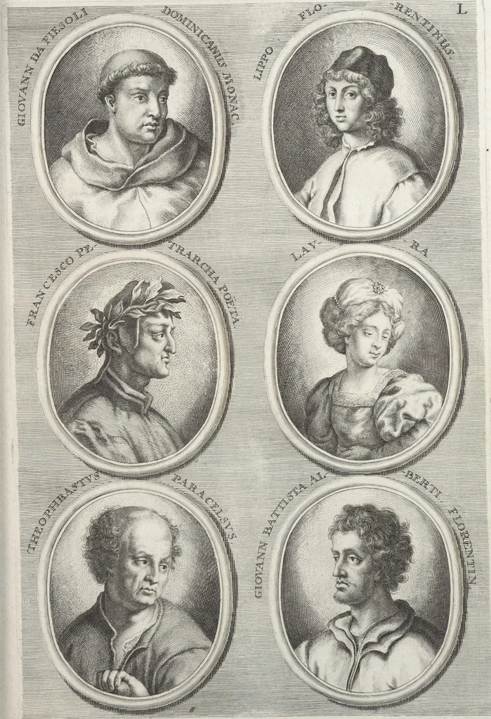 An illustration from Joachimi de Sandrart, à Stockau ... Academia nobilissimae artis pictoriae, sive, De veris & genuinis hujusdem proprietatibus, theorematibus, secretis atque requisitis aliis ... : unà cum artificum tam Aegyptiorum, Graecorum & Romanorum, quàm Italorum, Gallorum, Anglorum, Germanorum, Belgarum, aliorumq[ue] ... vitis atque encomiis ... : eorundemque plusquàm ducentis iconibus ... aere expressis, erecta atq[ue] publicata, 1683, leaf 164