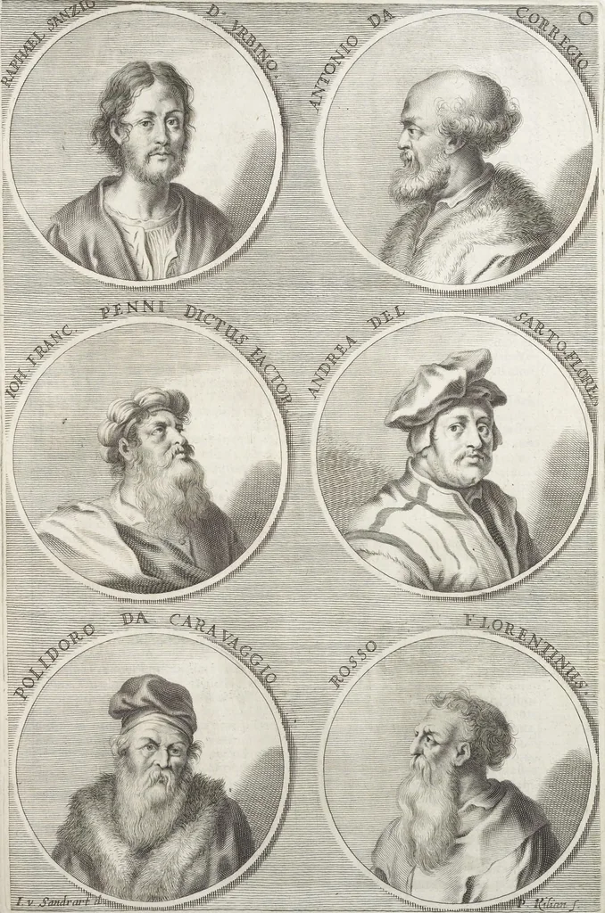 An illustration from Joachimi de Sandrart, à Stockau ... Academia nobilissimae artis pictoriae, sive, De veris & genuinis hujusdem proprietatibus, theorematibus, secretis atque requisitis aliis ... : unà cum artificum tam Aegyptiorum, Graecorum & Romanorum, quàm Italorum, Gallorum, Anglorum, Germanorum, Belgarum, aliorumq[ue] ... vitis atque encomiis ... : eorundemque plusquàm ducentis iconibus ... aere expressis, erecta atq[ue] publicata, 1683, leaf 188
