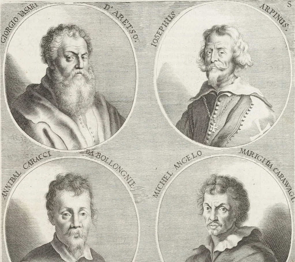 An illustration from Joachimi de Sandrart, à Stockau ... Academia nobilissimae artis pictoriae, sive, De veris & genuinis hujusdem proprietatibus, theorematibus, secretis atque requisitis aliis ... : unà cum artificum tam Aegyptiorum, Graecorum & Romanorum, quàm Italorum, Gallorum, Anglorum, Germanorum, Belgarum, aliorumq[ue] ... vitis atque encomiis ... : eorundemque plusquàm ducentis iconibus ... aere expressis, erecta atq[ue] publicata, 1683, leaf 252