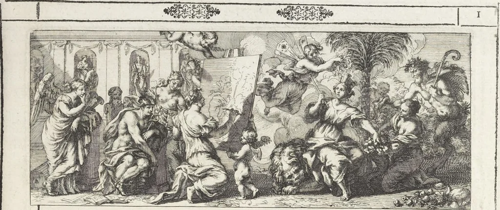 An illustration from Joachimi de Sandrart, à Stockau ... Academia nobilissimae artis pictoriae, sive, De veris & genuinis hujusdem proprietatibus, theorematibus, secretis atque requisitis aliis ... : unà cum artificum tam Aegyptiorum, Graecorum & Romanorum, quàm Italorum, Gallorum, Anglorum, Germanorum, Belgarum, aliorumq[ue] ... vitis atque encomiis ... : eorundemque plusquàm ducentis iconibus ... aere expressis, erecta atq[ue] publicata, 1683, leaf 26