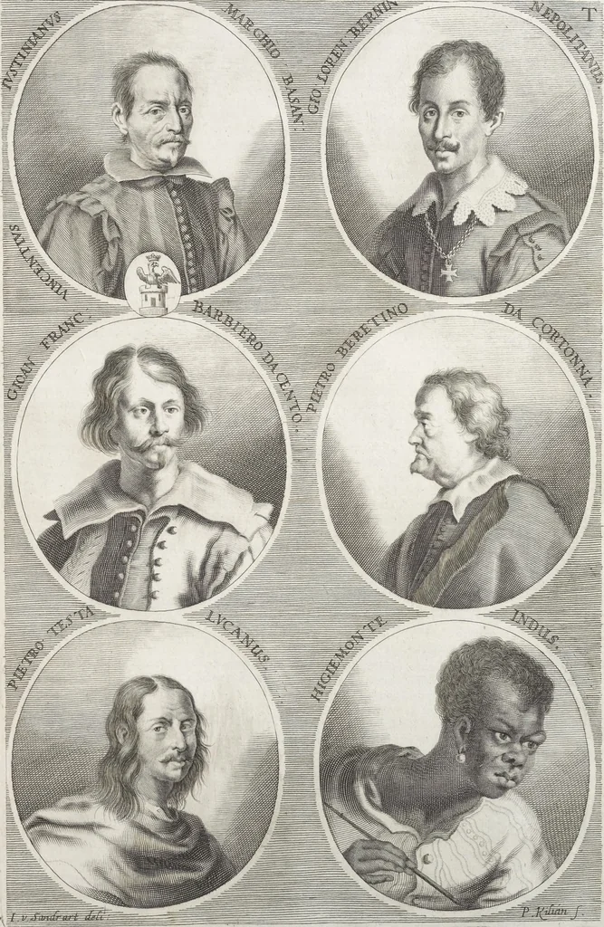 An illustration from Joachimi de Sandrart, à Stockau ... Academia nobilissimae artis pictoriae, sive, De veris & genuinis hujusdem proprietatibus, theorematibus, secretis atque requisitis aliis ... : unà cum artificum tam Aegyptiorum, Graecorum & Romanorum, quàm Italorum, Gallorum, Anglorum, Germanorum, Belgarum, aliorumq[ue] ... vitis atque encomiis ... : eorundemque plusquàm ducentis iconibus ... aere expressis, erecta atq[ue] publicata, 1683, leaf 262