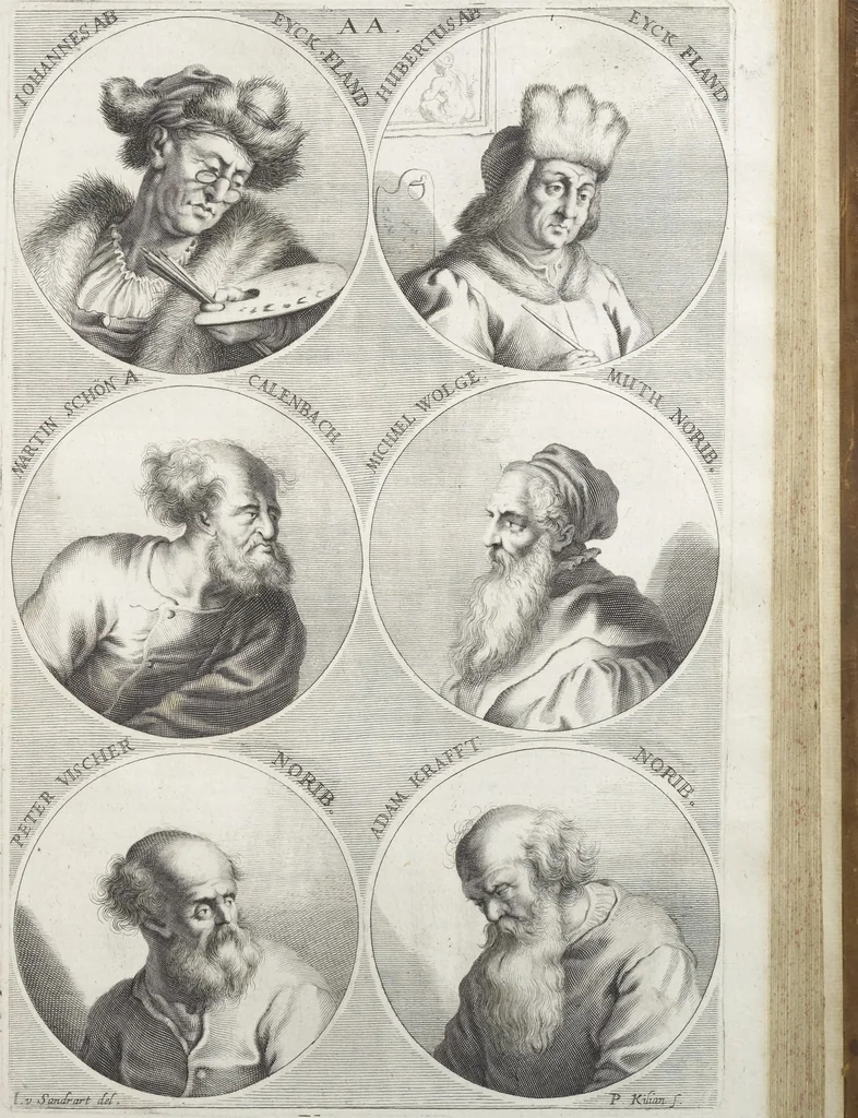 An illustration from Joachimi de Sandrart, à Stockau ... Academia nobilissimae artis pictoriae, sive, De veris & genuinis hujusdem proprietatibus, theorematibus, secretis atque requisitis aliis ... : unà cum artificum tam Aegyptiorum, Graecorum & Romanorum, quàm Italorum, Gallorum, Anglorum, Germanorum, Belgarum, aliorumq[ue] ... vitis atque encomiis ... : eorundemque plusquàm ducentis iconibus ... aere expressis, erecta atq[ue] publicata, 1683, leaf 286