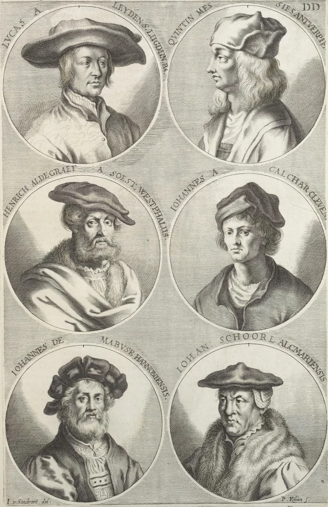 An illustration from Joachimi de Sandrart, à Stockau ... Academia nobilissimae artis pictoriae, sive, De veris & genuinis hujusdem proprietatibus, theorematibus, secretis atque requisitis aliis ... : unà cum artificum tam Aegyptiorum, Graecorum & Romanorum, quàm Italorum, Gallorum, Anglorum, Germanorum, Belgarum, aliorumq[ue] ... vitis atque encomiis ... : eorundemque plusquàm ducentis iconibus ... aere expressis, erecta atq[ue] publicata, 1683, leaf 318
