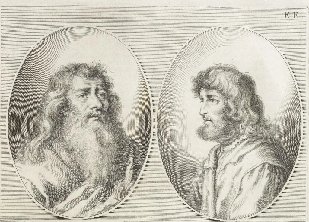 An illustration from Joachimi de Sandrart, à Stockau ... Academia nobilissimae artis pictoriae, sive, De veris & genuinis hujusdem proprietatibus, theorematibus, secretis atque requisitis aliis ... : unà cum artificum tam Aegyptiorum, Graecorum & Romanorum, quàm Italorum, Gallorum, Anglorum, Germanorum, Belgarum, aliorumq[ue] ... vitis atque encomiis ... : eorundemque plusquàm ducentis iconibus ... aere expressis, erecta atq[ue] publicata, 1683, leaf 330