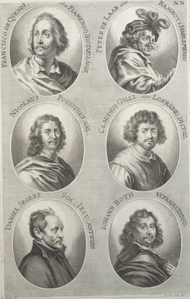 An illustration from Joachimi de Sandrart, à Stockau ... Academia nobilissimae artis pictoriae, sive, De veris & genuinis hujusdem proprietatibus, theorematibus, secretis atque requisitis aliis ... : unà cum artificum tam Aegyptiorum, Graecorum & Romanorum, quàm Italorum, Gallorum, Anglorum, Germanorum, Belgarum, aliorumq[ue] ... vitis atque encomiis ... : eorundemque plusquàm ducentis iconibus ... aere expressis, erecta atq[ue] publicata, 1683, leaf 436