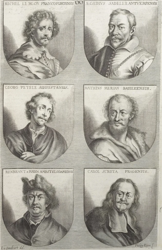 An illustration from Joachimi de Sandrart, à Stockau ... Academia nobilissimae artis pictoriae, sive, De veris & genuinis hujusdem proprietatibus, theorematibus, secretis atque requisitis aliis ... : unà cum artificum tam Aegyptiorum, Graecorum & Romanorum, quàm Italorum, Gallorum, Anglorum, Germanorum, Belgarum, aliorumq[ue] ... vitis atque encomiis ... : eorundemque plusquàm ducentis iconibus ... aere expressis, erecta atq[ue] publicata, 1683, leaf 464