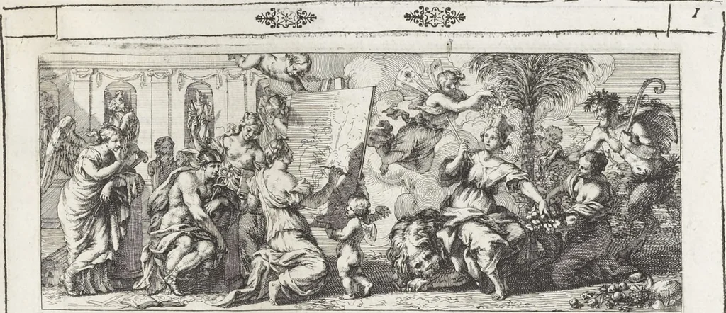 An illustration from Joachimi de Sandrart, à Stockau ... Academia nobilissimae artis pictoriae, sive, De veris & genuinis hujusdem proprietatibus, theorematibus, secretis atque requisitis aliis ... : unà cum artificum tam Aegyptiorum, Graecorum & Romanorum, quàm Italorum, Gallorum, Anglorum, Germanorum, Belgarum, aliorumq[ue] ... vitis atque encomiis ... : eorundemque plusquàm ducentis iconibus ... aere expressis, erecta atq[ue] publicata, 1683, leaf 550