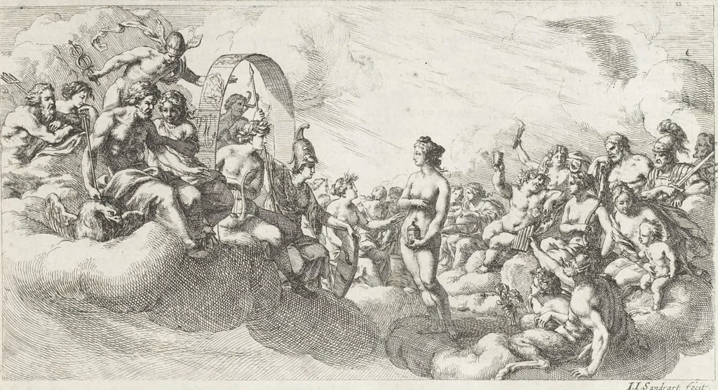 An illustration from Joachimi de Sandrart, à Stockau ... Academia nobilissimae artis pictoriae, sive, De veris & genuinis hujusdem proprietatibus, theorematibus, secretis atque requisitis aliis ... : unà cum artificum tam Aegyptiorum, Graecorum & Romanorum, quàm Italorum, Gallorum, Anglorum, Germanorum, Belgarum, aliorumq[ue] ... vitis atque encomiis ... : eorundemque plusquàm ducentis iconibus ... aere expressis, erecta atq[ue] publicata, 1683, leaf 68
