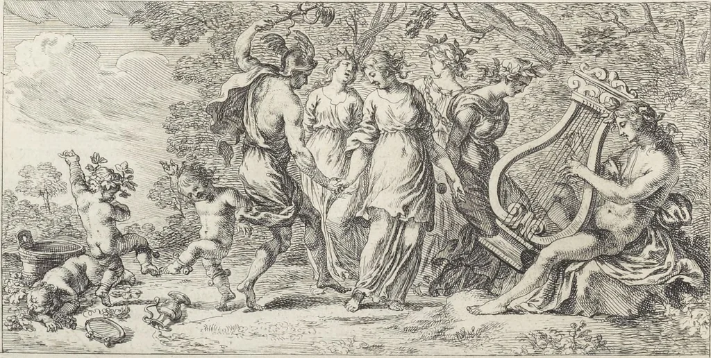 An illustration from Joachimi de Sandrart, à Stockau ... Academia nobilissimae artis pictoriae, sive, De veris & genuinis hujusdem proprietatibus, theorematibus, secretis atque requisitis aliis ... : unà cum artificum tam Aegyptiorum, Graecorum & Romanorum, quàm Italorum, Gallorum, Anglorum, Germanorum, Belgarum, aliorumq[ue] ... vitis atque encomiis ... : eorundemque plusquàm ducentis iconibus ... aere expressis, erecta atq[ue] publicata, 1683, leaf 77