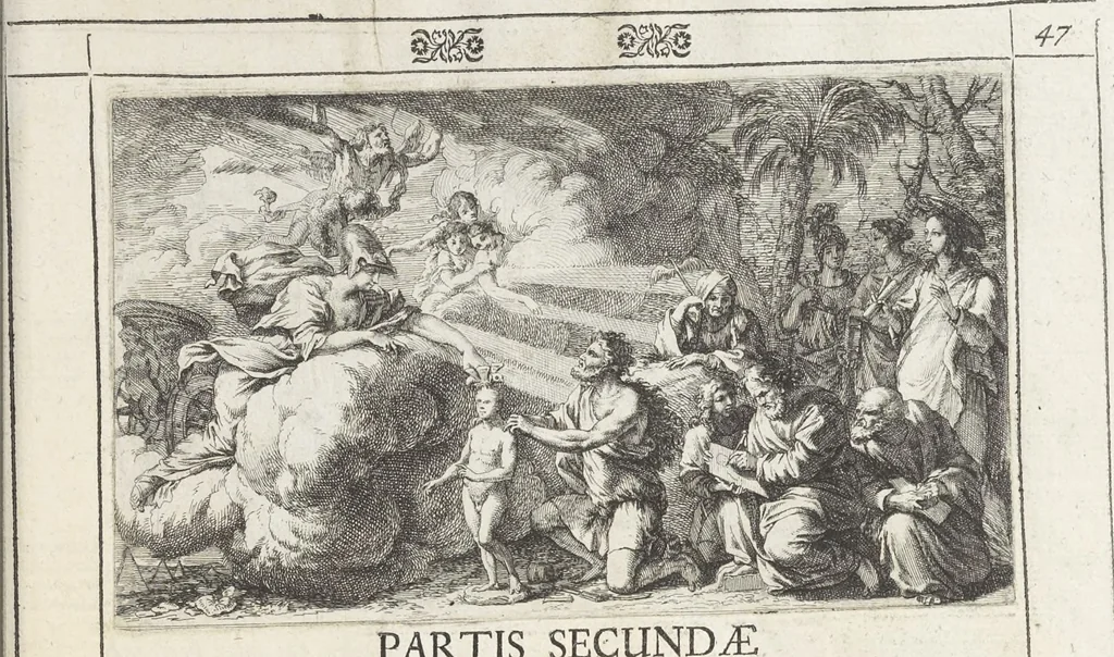 An illustration from Joachimi de Sandrart, à Stockau ... Academia nobilissimae artis pictoriae, sive, De veris & genuinis hujusdem proprietatibus, theorematibus, secretis atque requisitis aliis ... : unà cum artificum tam Aegyptiorum, Graecorum & Romanorum, quàm Italorum, Gallorum, Anglorum, Germanorum, Belgarum, aliorumq[ue] ... vitis atque encomiis ... : eorundemque plusquàm ducentis iconibus ... aere expressis, erecta atq[ue] publicata, 1683, leaf 80