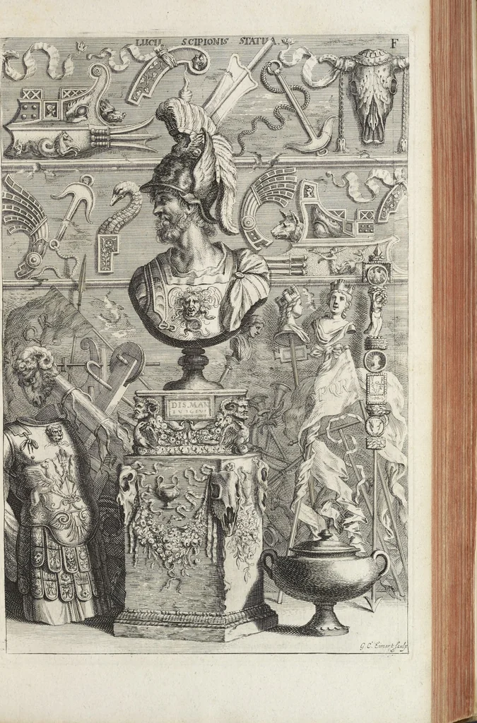An illustration from Joachimi de Sandrart, à Stockau ... Academia nobilissimae artis pictoriae, sive, De veris & genuinis hujusdem proprietatibus, theorematibus, secretis atque requisitis aliis ... : unà cum artificum tam Aegyptiorum, Graecorum & Romanorum, quàm Italorum, Gallorum, Anglorum, Germanorum, Belgarum, aliorumq[ue] ... vitis atque encomiis ... : eorundemque plusquàm ducentis iconibus ... aere expressis, erecta atq[ue] publicata, 1683, leaf 124
