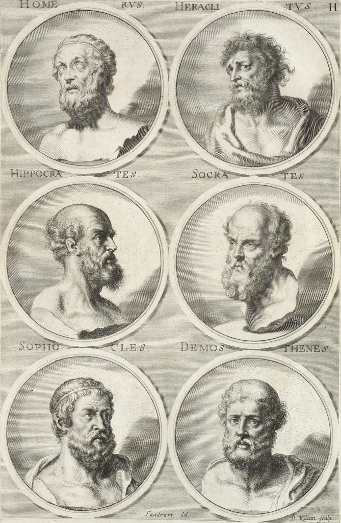 An illustration from Joachimi de Sandrart, à Stockau ... Academia nobilissimae artis pictoriae, sive, De veris & genuinis hujusdem proprietatibus, theorematibus, secretis atque requisitis aliis ... : unà cum artificum tam Aegyptiorum, Graecorum & Romanorum, quàm Italorum, Gallorum, Anglorum, Germanorum, Belgarum, aliorumq[ue] ... vitis atque encomiis ... : eorundemque plusquàm ducentis iconibus ... aere expressis, erecta atq[ue] publicata, 1683, leaf 132