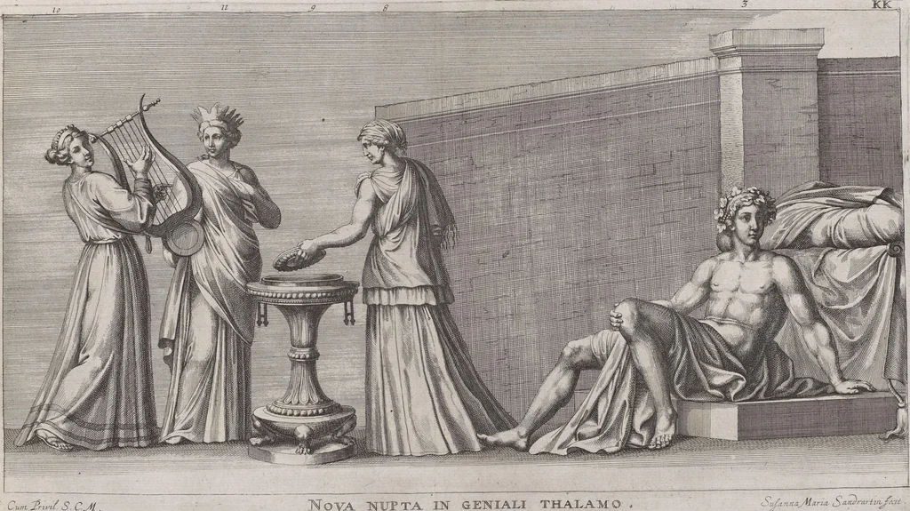 An illustration from Joachimi de Sandrart, à Stockau ... Academia nobilissimae artis pictoriae, sive, De veris & genuinis hujusdem proprietatibus, theorematibus, secretis atque requisitis aliis ... : unà cum artificum tam Aegyptiorum, Graecorum & Romanorum, quàm Italorum, Gallorum, Anglorum, Germanorum, Belgarum, aliorumq[ue] ... vitis atque encomiis ... : eorundemque plusquàm ducentis iconibus ... aere expressis, erecta atq[ue] publicata, 1683, leaf 144
