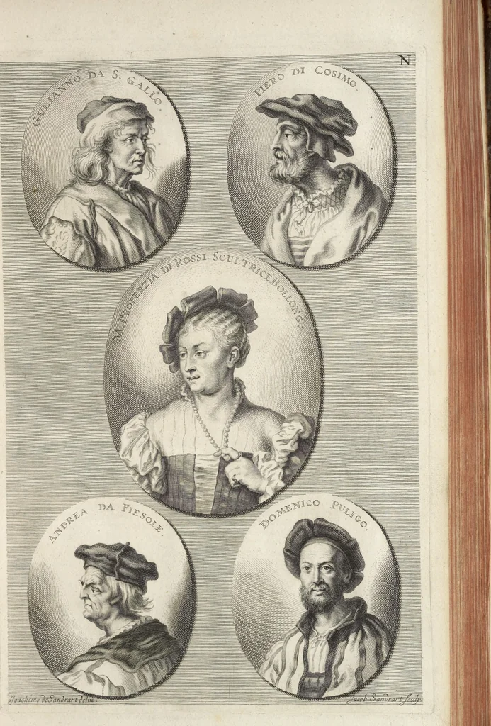 An illustration from Joachimi de Sandrart, à Stockau ... Academia nobilissimae artis pictoriae, sive, De veris & genuinis hujusdem proprietatibus, theorematibus, secretis atque requisitis aliis ... : unà cum artificum tam Aegyptiorum, Graecorum & Romanorum, quàm Italorum, Gallorum, Anglorum, Germanorum, Belgarum, aliorumq[ue] ... vitis atque encomiis ... : eorundemque plusquàm ducentis iconibus ... aere expressis, erecta atq[ue] publicata, 1683, leaf 176