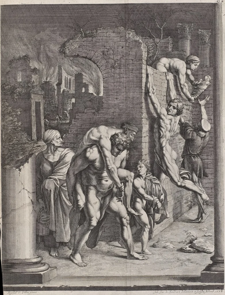 An illustration from Joachimi de Sandrart, à Stockau ... Academia nobilissimae artis pictoriae, sive, De veris & genuinis hujusdem proprietatibus, theorematibus, secretis atque requisitis aliis ... : unà cum artificum tam Aegyptiorum, Graecorum & Romanorum, quàm Italorum, Gallorum, Anglorum, Germanorum, Belgarum, aliorumq[ue] ... vitis atque encomiis ... : eorundemque plusquàm ducentis iconibus ... aere expressis, erecta atq[ue] publicata, 1683, leaf 186