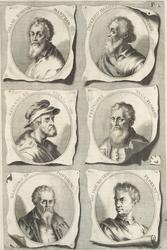 An illustration from Joachimi de Sandrart, à Stockau ... Academia nobilissimae artis pictoriae, sive, De veris & genuinis hujusdem proprietatibus, theorematibus, secretis atque requisitis aliis ... : unà cum artificum tam Aegyptiorum, Graecorum & Romanorum, quàm Italorum, Gallorum, Anglorum, Germanorum, Belgarum, aliorumq[ue] ... vitis atque encomiis ... : eorundemque plusquàm ducentis iconibus ... aere expressis, erecta atq[ue] publicata, 1683, leaf 206