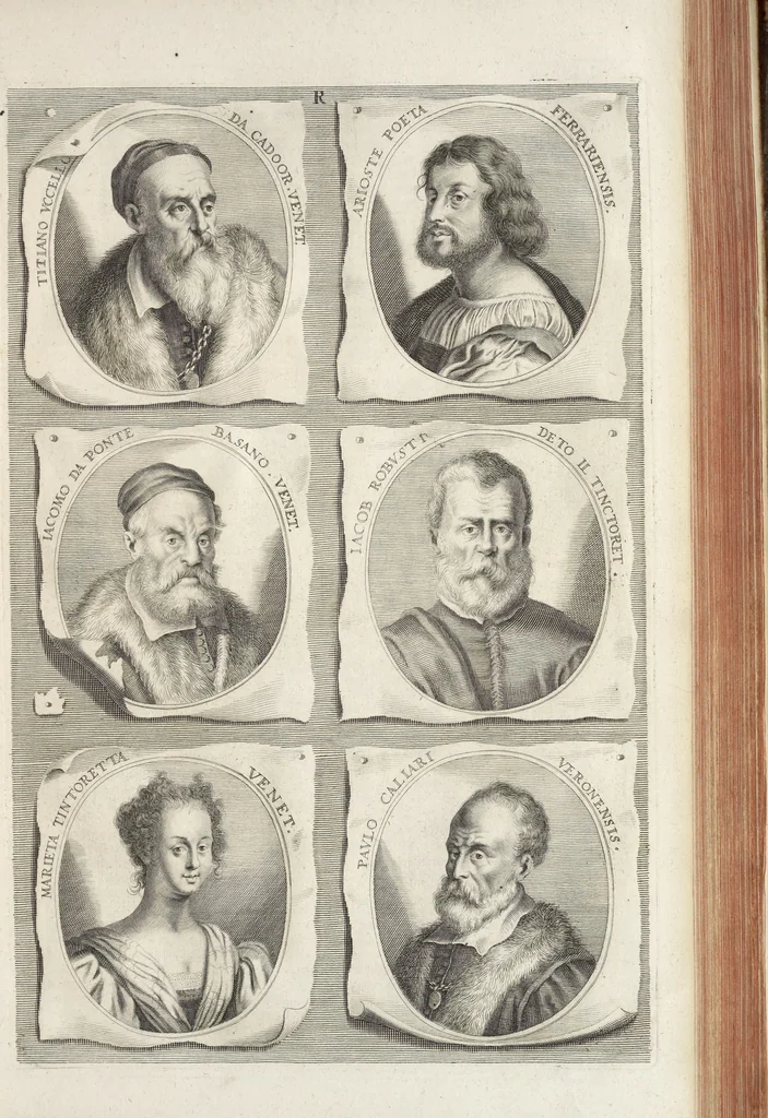 An illustration from Joachimi de Sandrart, à Stockau ... Academia nobilissimae artis pictoriae, sive, De veris & genuinis hujusdem proprietatibus, theorematibus, secretis atque requisitis aliis ... : unà cum artificum tam Aegyptiorum, Graecorum & Romanorum, quàm Italorum, Gallorum, Anglorum, Germanorum, Belgarum, aliorumq[ue] ... vitis atque encomiis ... : eorundemque plusquàm ducentis iconibus ... aere expressis, erecta atq[ue] publicata, 1683, leaf 230