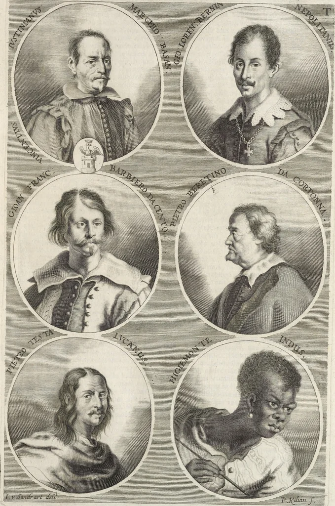 An illustration from Joachimi de Sandrart, à Stockau ... Academia nobilissimae artis pictoriae, sive, De veris & genuinis hujusdem proprietatibus, theorematibus, secretis atque requisitis aliis ... : unà cum artificum tam Aegyptiorum, Graecorum & Romanorum, quàm Italorum, Gallorum, Anglorum, Germanorum, Belgarum, aliorumq[ue] ... vitis atque encomiis ... : eorundemque plusquàm ducentis iconibus ... aere expressis, erecta atq[ue] publicata, 1683, leaf 254