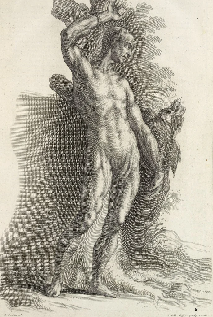An illustration from Joachimi de Sandrart, à Stockau ... Academia nobilissimae artis pictoriae, sive, De veris & genuinis hujusdem proprietatibus, theorematibus, secretis atque requisitis aliis ... : unà cum artificum tam Aegyptiorum, Graecorum & Romanorum, quàm Italorum, Gallorum, Anglorum, Germanorum, Belgarum, aliorumq[ue] ... vitis atque encomiis ... : eorundemque plusquàm ducentis iconibus ... aere expressis, erecta atq[ue] publicata, 1683, leaf 36