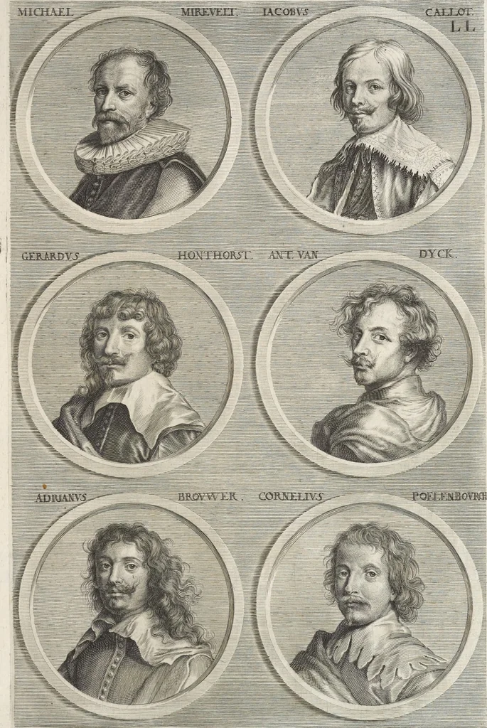 An illustration from Joachimi de Sandrart, à Stockau ... Academia nobilissimae artis pictoriae, sive, De veris & genuinis hujusdem proprietatibus, theorematibus, secretis atque requisitis aliis ... : unà cum artificum tam Aegyptiorum, Graecorum & Romanorum, quàm Italorum, Gallorum, Anglorum, Germanorum, Belgarum, aliorumq[ue] ... vitis atque encomiis ... : eorundemque plusquàm ducentis iconibus ... aere expressis, erecta atq[ue] publicata, 1683, leaf 390