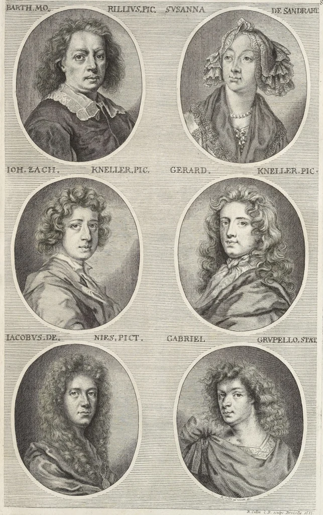 An illustration from Joachimi de Sandrart, à Stockau ... Academia nobilissimae artis pictoriae, sive, De veris & genuinis hujusdem proprietatibus, theorematibus, secretis atque requisitis aliis ... : unà cum artificum tam Aegyptiorum, Graecorum & Romanorum, quàm Italorum, Gallorum, Anglorum, Germanorum, Belgarum, aliorumq[ue] ... vitis atque encomiis ... : eorundemque plusquàm ducentis iconibus ... aere expressis, erecta atq[ue] publicata, 1683, leaf 506