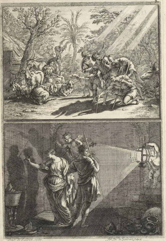 An illustration from Joachimi de Sandrart, à Stockau ... Academia nobilissimae artis pictoriae, sive, De veris & genuinis hujusdem proprietatibus, theorematibus, secretis atque requisitis aliis ... : unà cum artificum tam Aegyptiorum, Graecorum & Romanorum, quàm Italorum, Gallorum, Anglorum, Germanorum, Belgarum, aliorumq[ue] ... vitis atque encomiis ... : eorundemque plusquàm ducentis iconibus ... aere expressis, erecta atq[ue] publicata, 1683, leaf 70