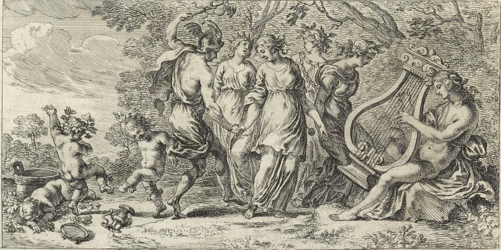 An illustration from Joachimi de Sandrart, à Stockau ... Academia nobilissimae artis pictoriae, sive, De veris & genuinis hujusdem proprietatibus, theorematibus, secretis atque requisitis aliis ... : unà cum artificum tam Aegyptiorum, Graecorum & Romanorum, quàm Italorum, Gallorum, Anglorum, Germanorum, Belgarum, aliorumq[ue] ... vitis atque encomiis ... : eorundemque plusquàm ducentis iconibus ... aere expressis, erecta atq[ue] publicata, 1683, leaf 77