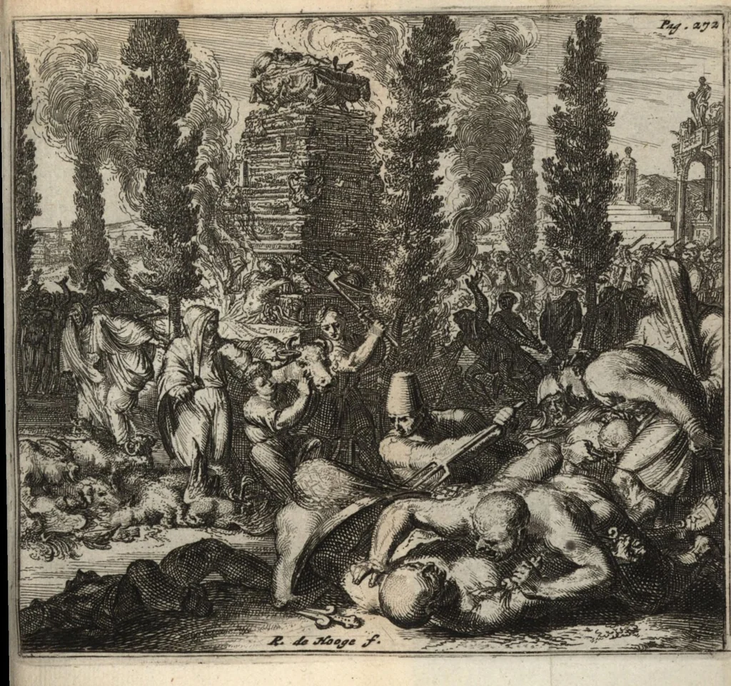An illustration from Johan. Kirchmanni Lubecensis De funeribus Romanorum libri quatuor cum appendice : nitidissimis figuris illustrati : accessit et Funus parasiticum Nicolai Rigaltii, 1672, leaf 330