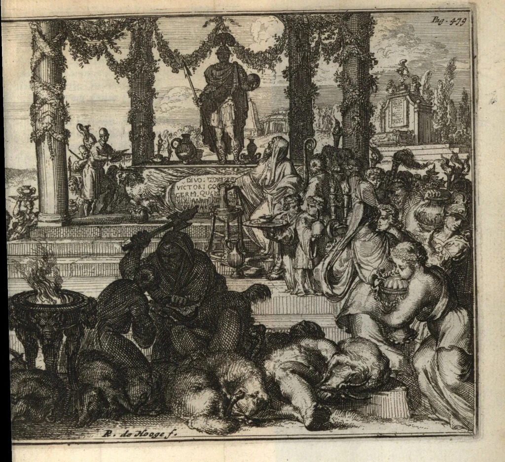 An illustration from Johan. Kirchmanni Lubecensis De funeribus Romanorum libri quatuor cum appendice : nitidissimis figuris illustrati : accessit et Funus parasiticum Nicolai Rigaltii, 1672, leaf 538