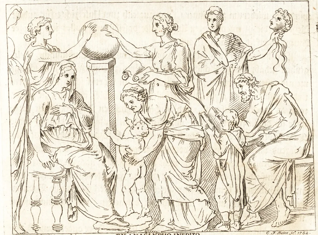 An illustration from Johann Winckelmanns Sendschreiben von den herculanischen Entdeckungen, 1762, leaf 8
