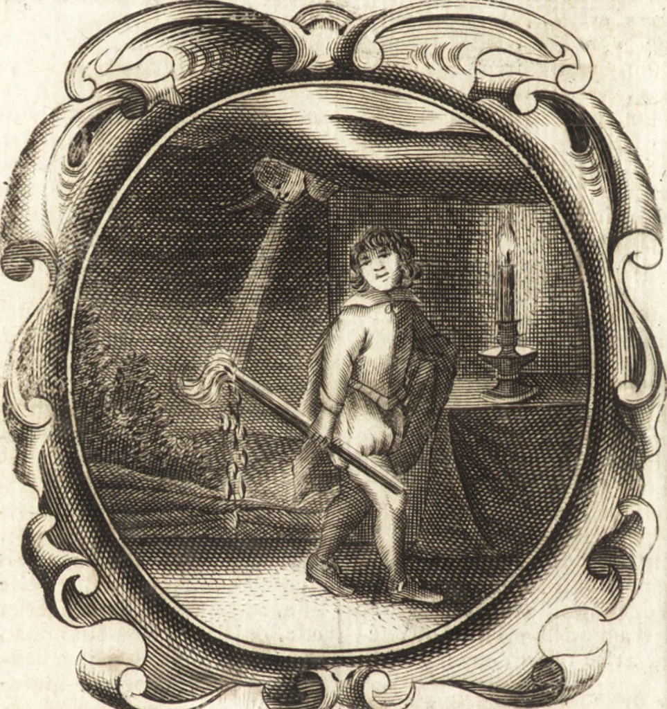An illustration from Lucis euangelicae sub velum sacrorum emblematum reconditae, pars tertia : hoc est, caeleste pantheon, sive caelum novum in festa et gesta sanctorum totius anni, selectâ historiâ, & morali doctrinâ, 1659, leaf 1031