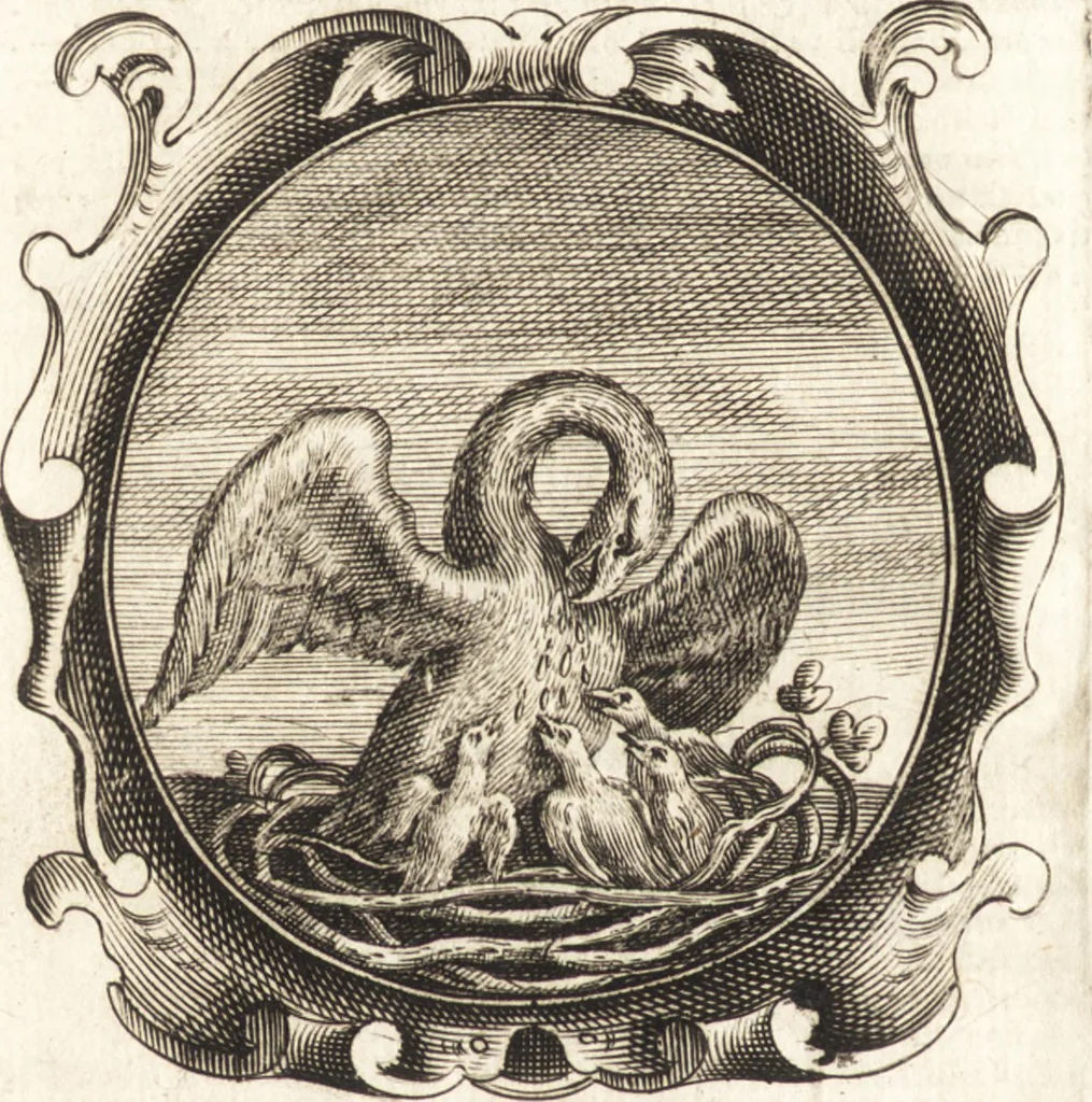 An illustration from Lucis euangelicae sub velum sacrorum emblematum reconditae, pars tertia : hoc est, caeleste pantheon, sive caelum novum in festa et gesta sanctorum totius anni, selectâ historiâ, & morali doctrinâ, 1659, leaf 1051