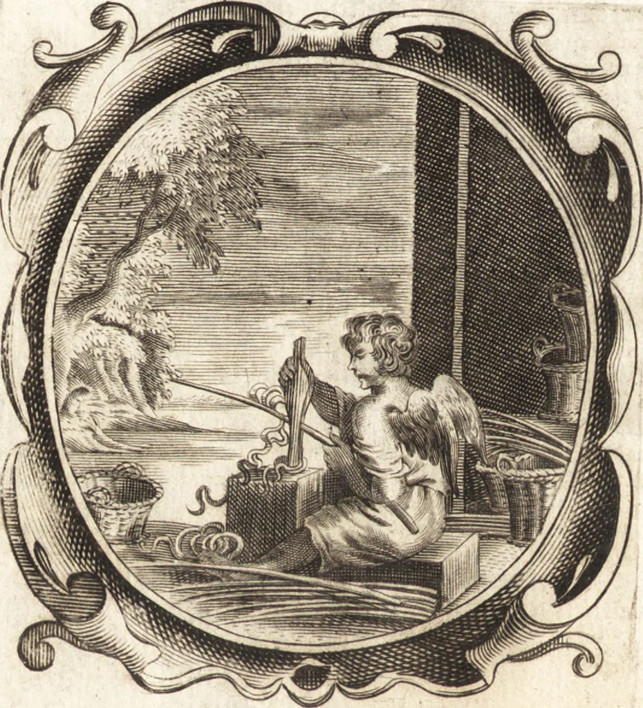 An illustration from Lucis euangelicae sub velum sacrorum emblematum reconditae, pars tertia : hoc est, caeleste pantheon, sive caelum novum in festa et gesta sanctorum totius anni, selectâ historiâ, & morali doctrinâ, 1659, leaf 171